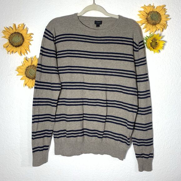 J.Crew men's striped cashmere blend crewneck Long Sleeve Sweater Size Medium - Picture 2 of 9